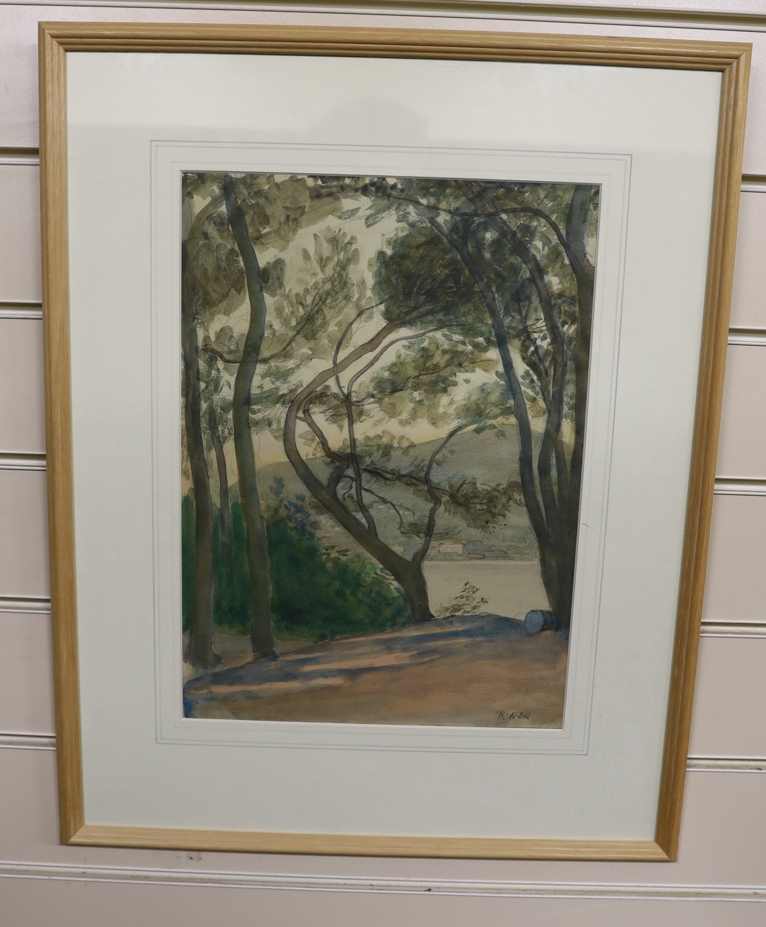 Robert Anning Bell (1863-1933), watercolour, 'Cap Ferrat', signed, 36 x 26cm